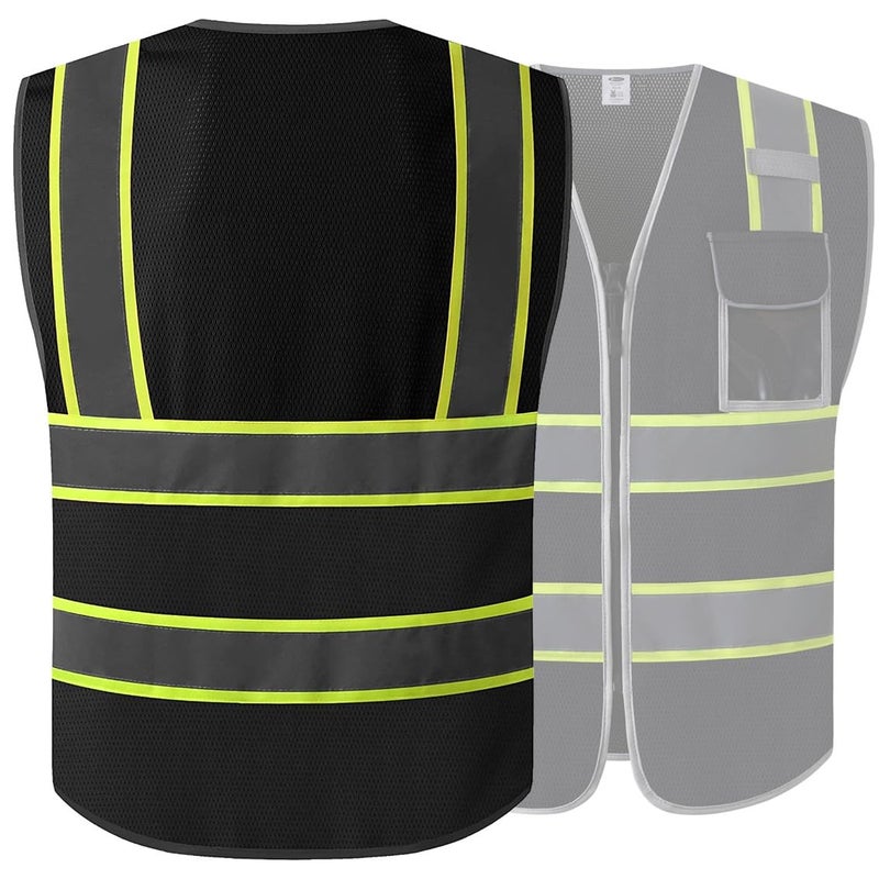 JKSafety Hi-Vis ANSI/ISEA Compliant Reflective Safety Vest for Construction High Visibility PPE for Men and Women Neon Color Safety Apparel for Works (099-Black, XL) - Image 4
